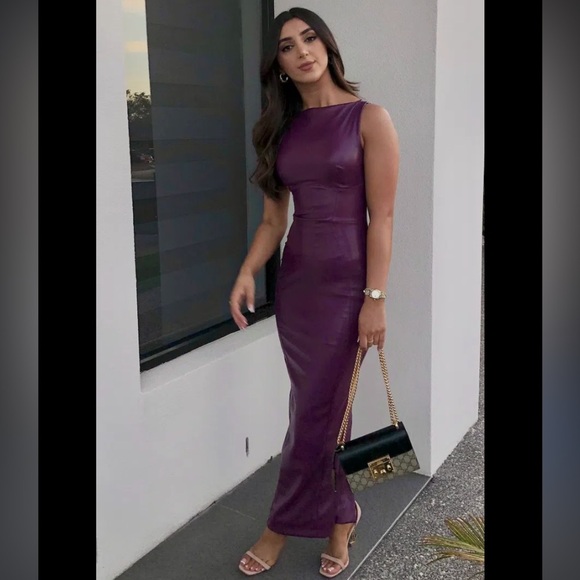 HOUSE OF‎ CB 'Sahara' Merlot Vegan Leather Maxi Dress NWOT size S - Picture 17 of 17